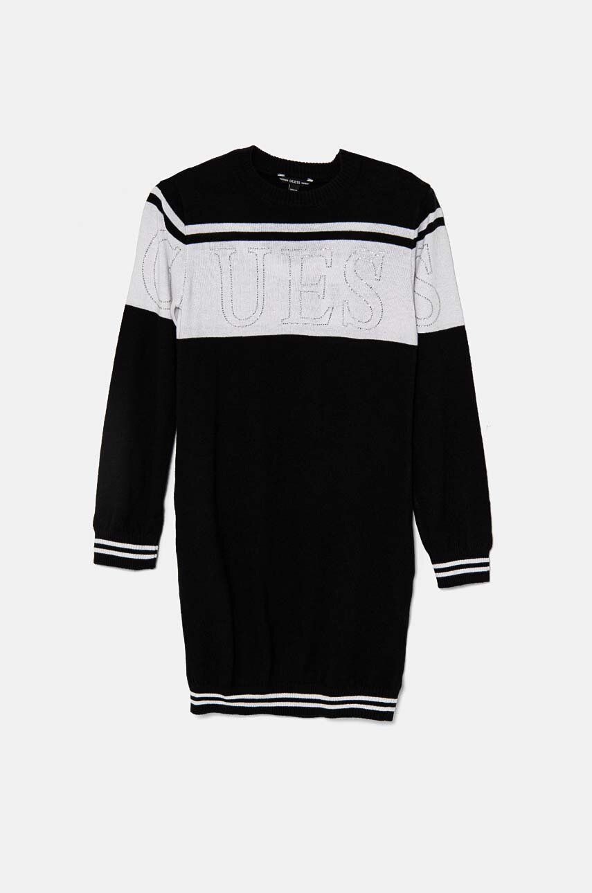 Dievčenské šaty Guess čierna farba, mini, rovný strih, J4YK04 Z3GW0