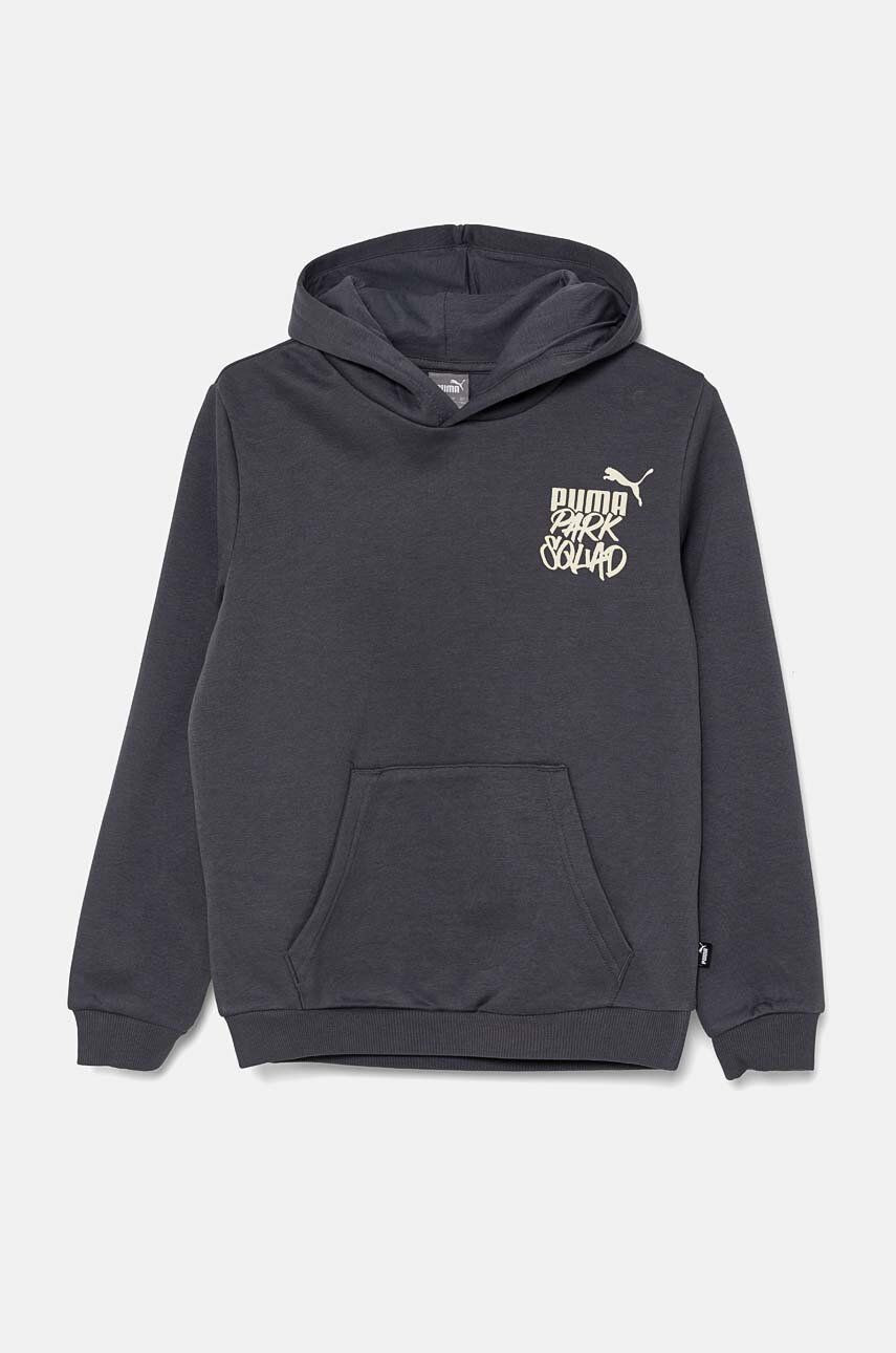 Detská mikina Puma ESS+ MID 90s Hoodie šedá farba, s kapucňou, s potlačou, 681877