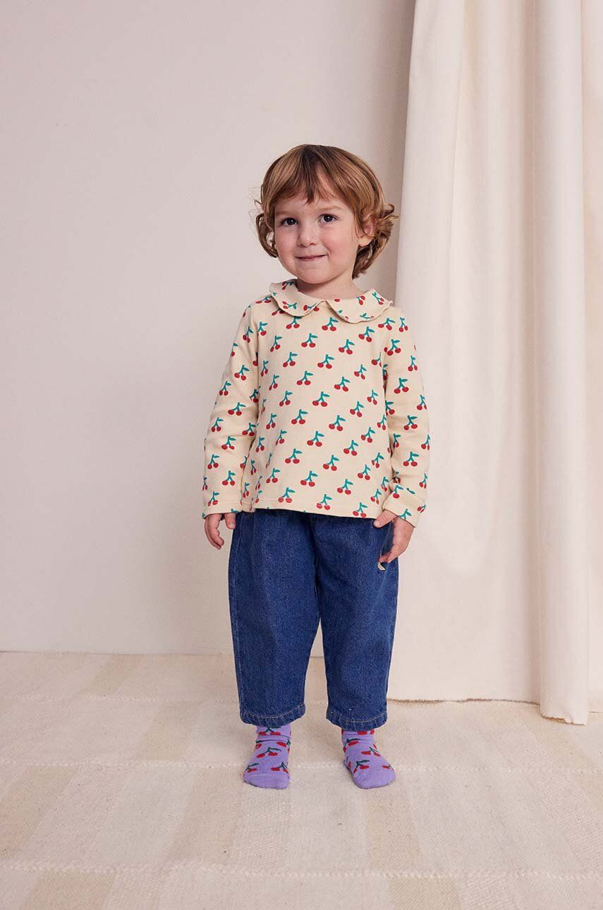 Detské bavlnené tričko s dlhým rukávom Bobo Choses Cherry béžová farba, 224AB022