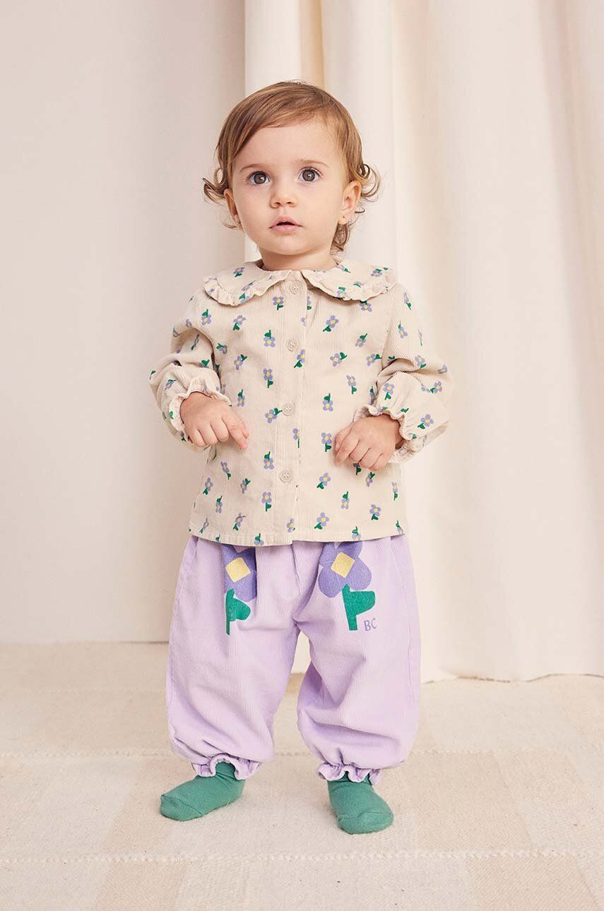 Detské bavlnené tepláky Bobo Choses Pansy Flower fialová farba, s potlačou, 224AB068