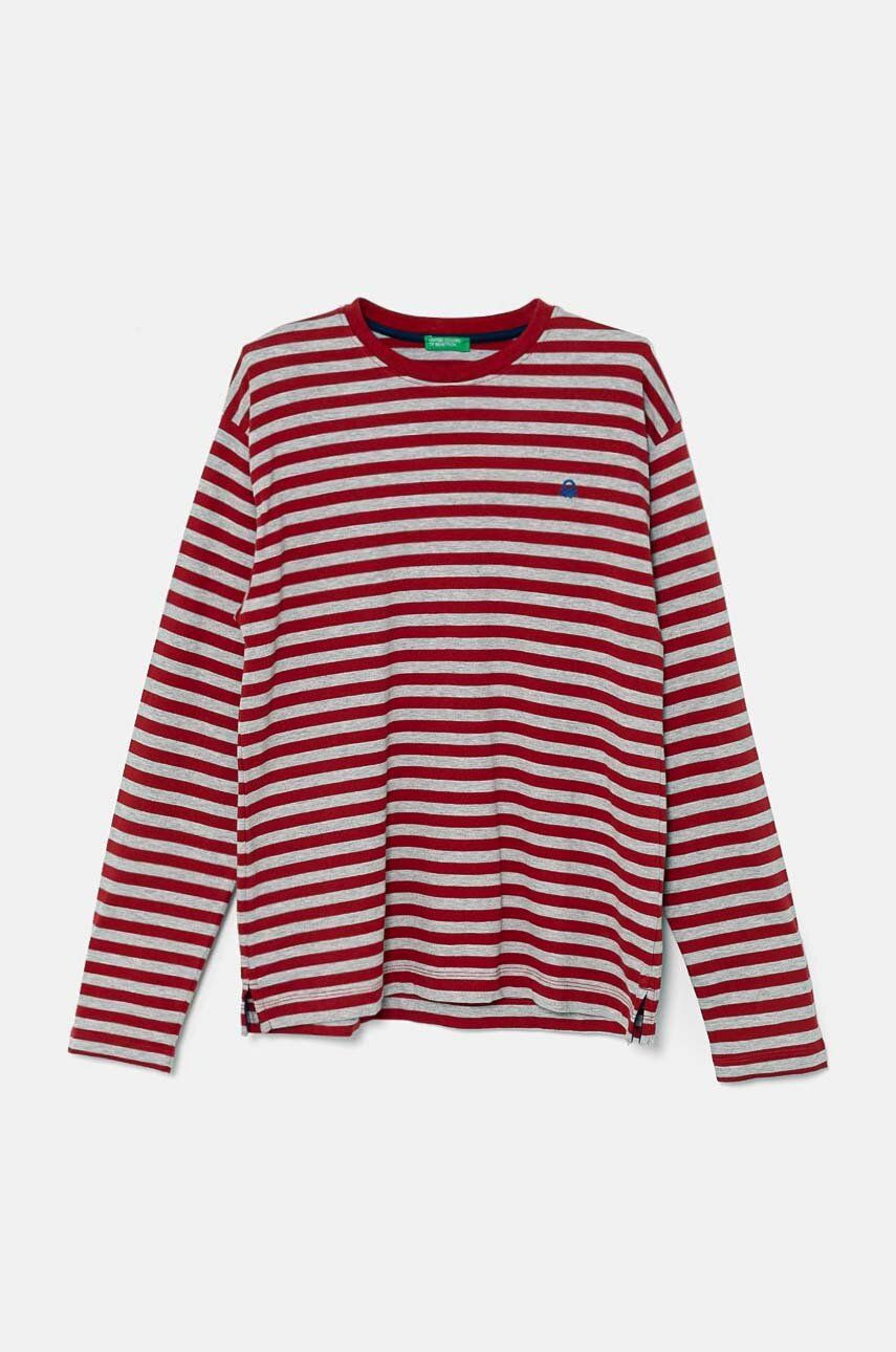 Detská bavlnená košeľa s dlhým rukávom United Colors of Benetton bordová farba, vzorovaná, 3GZ3C10JW
