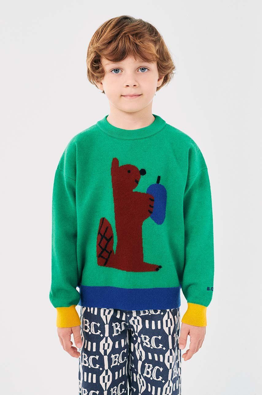 Detský sveter Bobo Choses Hungry Squirrel zelená farba, 224AC117