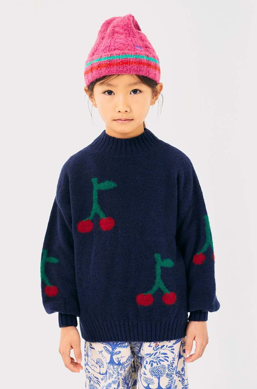 Detský sveter s prímesou vlny Bobo Choses Cherry tmavomodrá farba, 224AC119