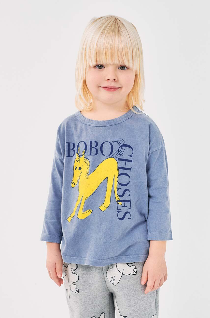 Detská bavlnená košeľa s dlhým rukávom Bobo Choses Wonder Horse šedá farba, s potlačou, 224AC009