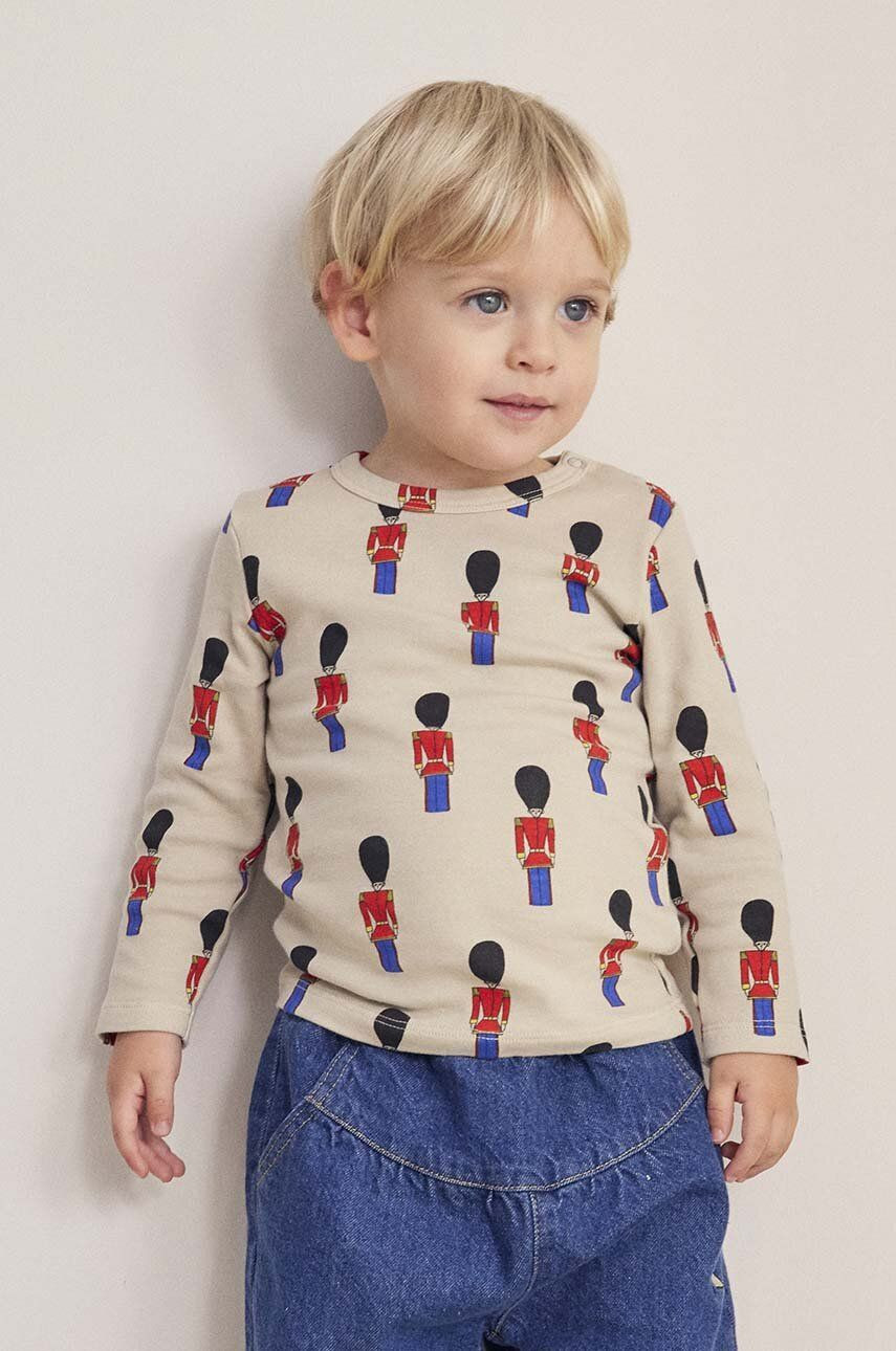 Detské bavlnené tričko s dlhým rukávom Bobo Choses Little Tin Soldier béžová farba, vzorované, 224AB018