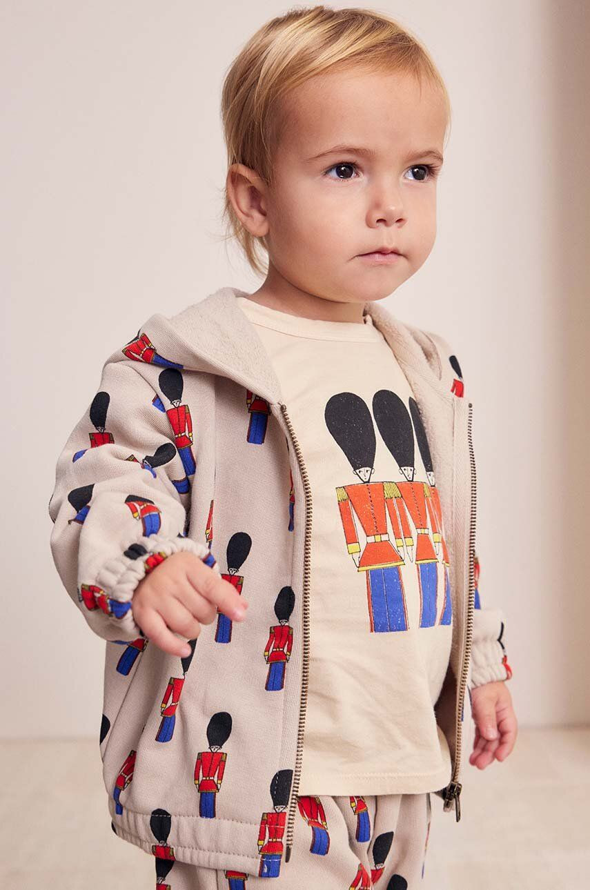 Bavlnená mikina pre bábätká Bobo Choses Little Tin Soldier béžová farba, s kapucňou, vzorovaná, 224AB043