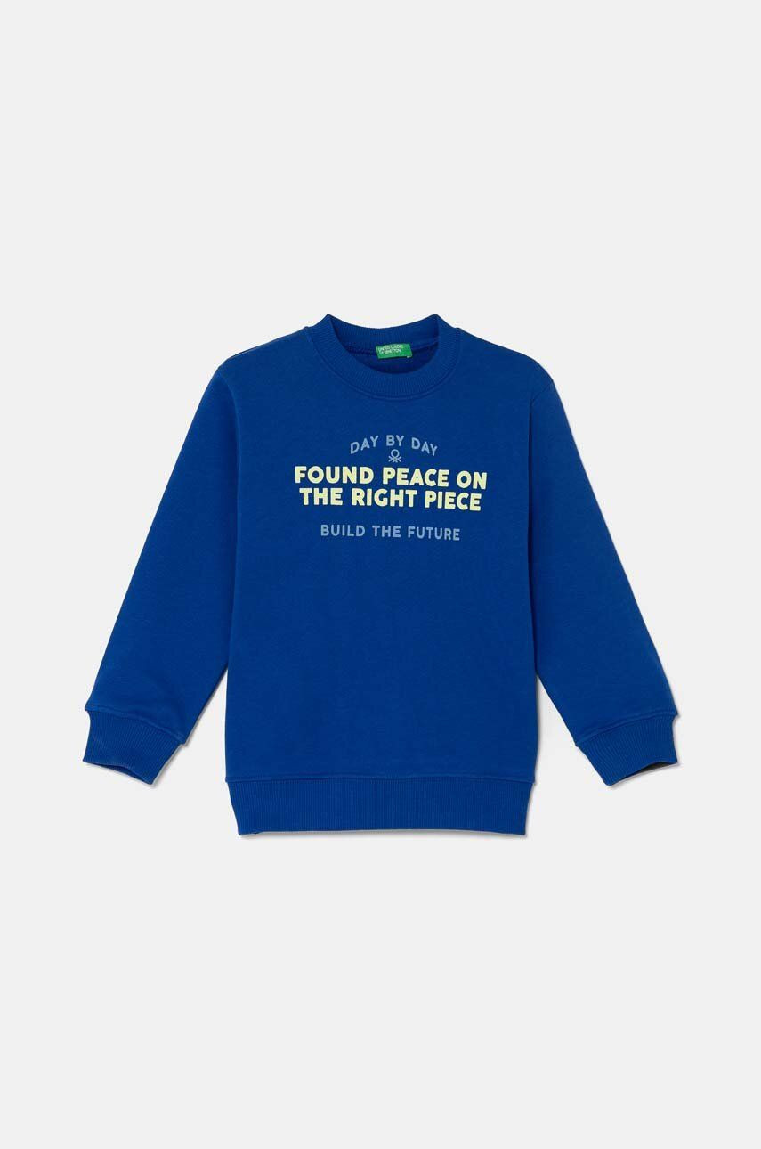 Detská bavlnená mikina United Colors of Benetton tmavomodrá farba, s potlačou, 3FWYG10FN