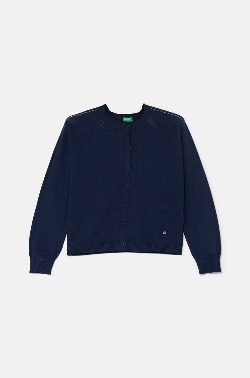 Detský bavlnený kardigan United Colors of Benetton tmavomodrá farba, tenký, 1098C500O