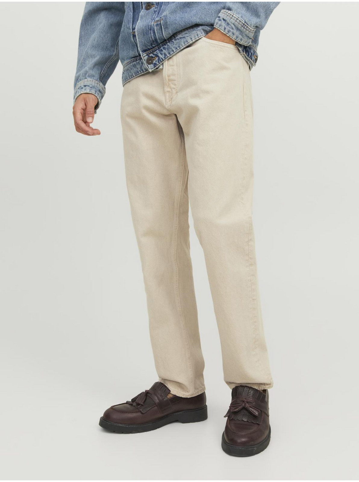 Béžové pánske straight fit džínsy Jack & Jones Chris