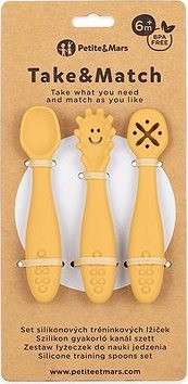 PETITE&MARS Set silikónových tréningových lyžičiek Take&Match Intense Ochre3 ks