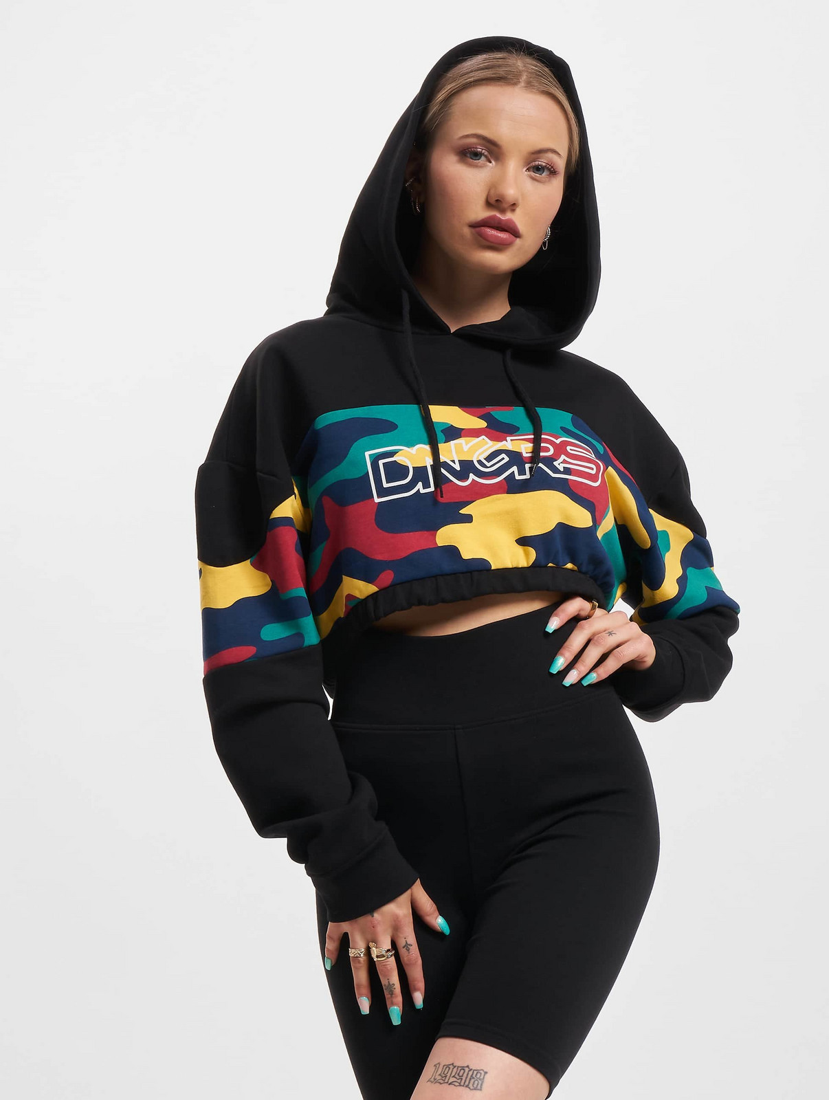 Women's crop sweatshirt HideMe black/colorful