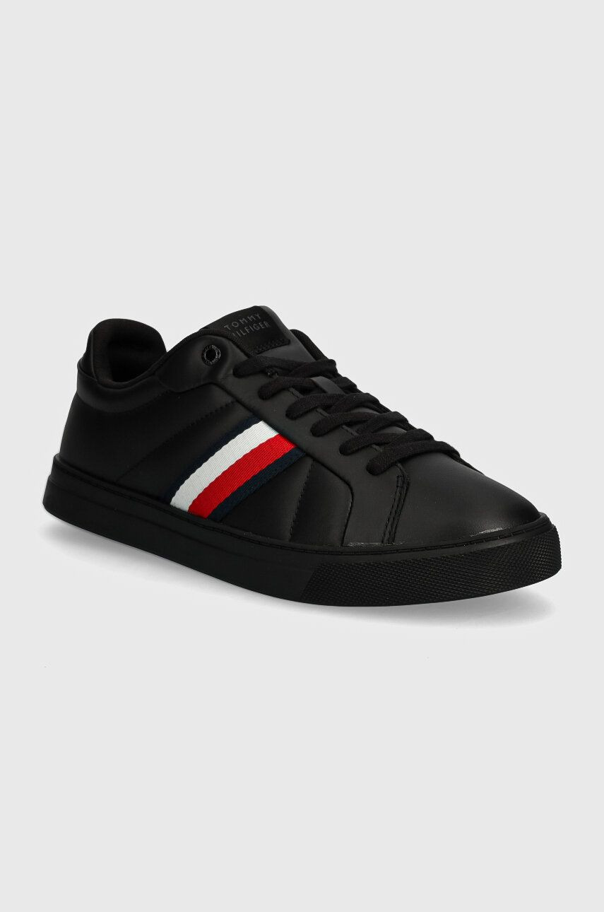 Tenisky Tommy Hilfiger ICON COURT LTH STRIPES čierna farba, FM0FM05163