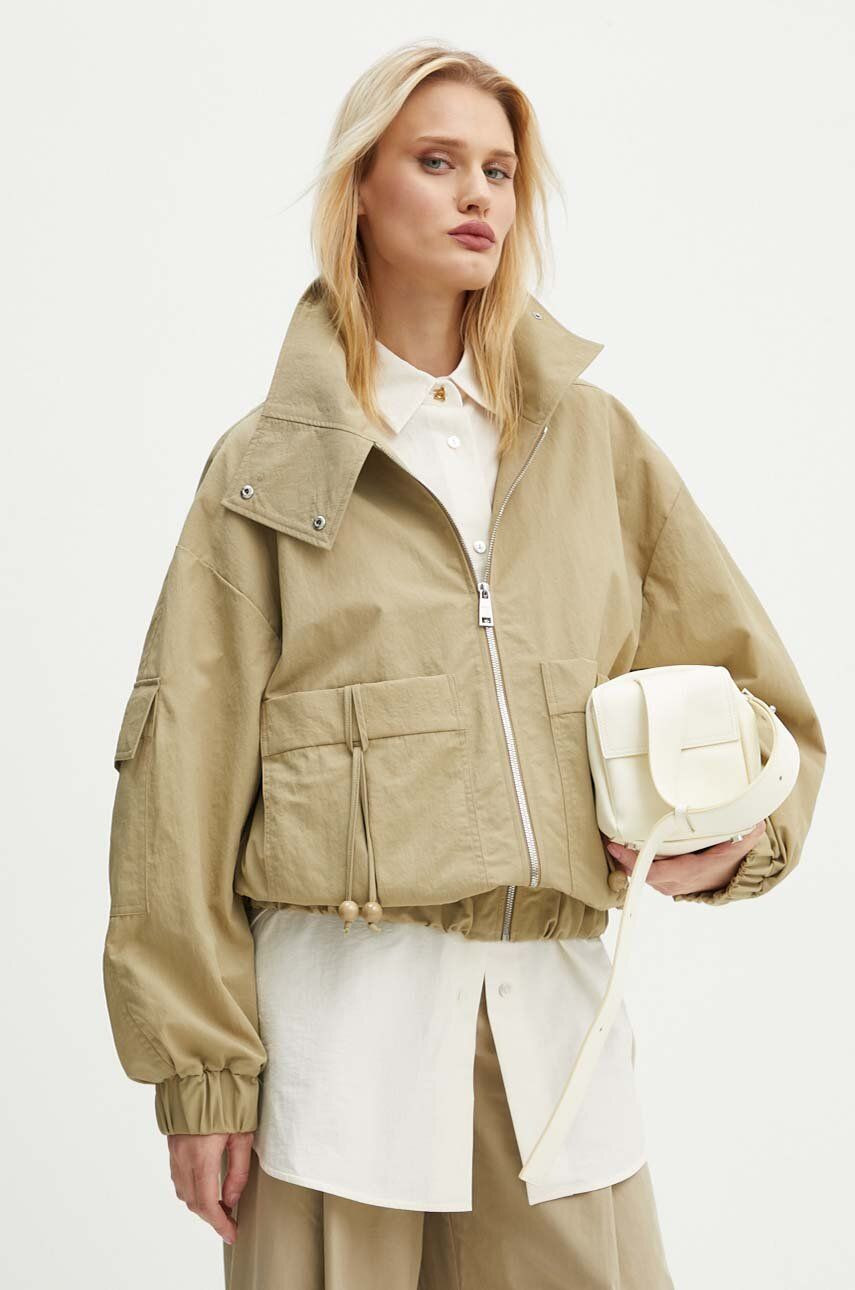 Bunda AERON dámska, béžová farba, prechodná, oversize, PFJK119518