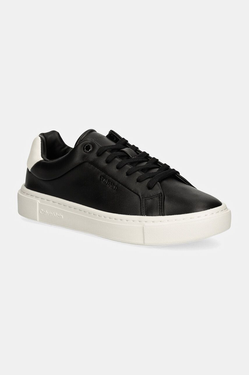 Tenisky Calvin Klein CUPSOLE LACE UP W/ML LTH čierna farba, HW0HW02201