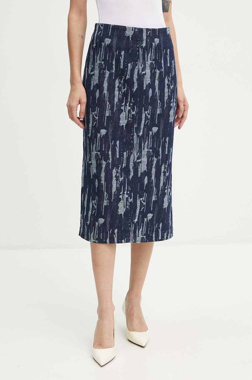 Rifľová sukňa Bruuns Bazaar IxoraBBTanella skirt tmavomodrá farba, midi, rovný strih, BBW4120