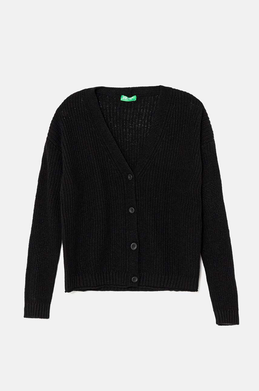 Detský kardigan s prímesou vlny United Colors of Benetton čierna farba, 126WC601O