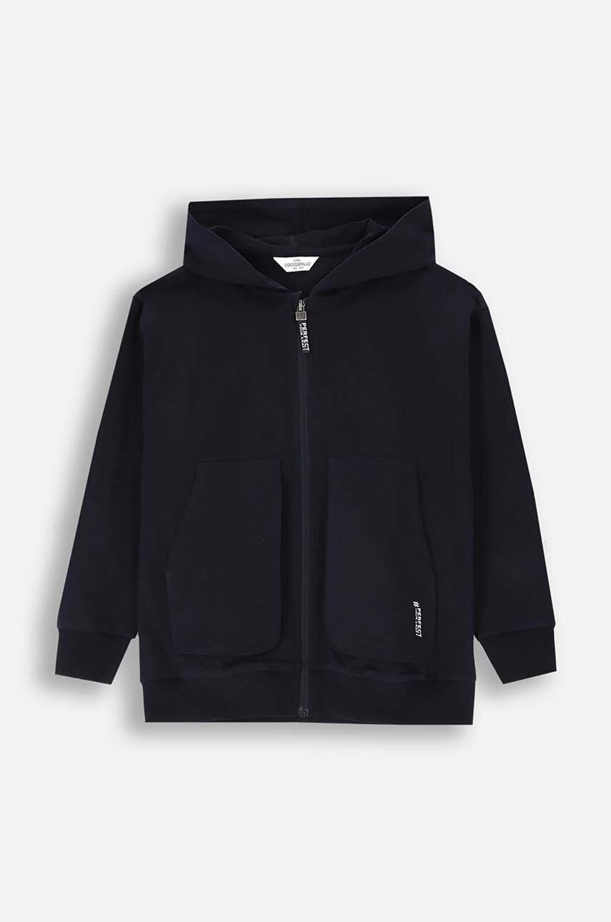 Detská bavlnená mikina Coccodrillo tmavomodrá farba, s kapucňou, jednofarebná, EVERYDAY BOY