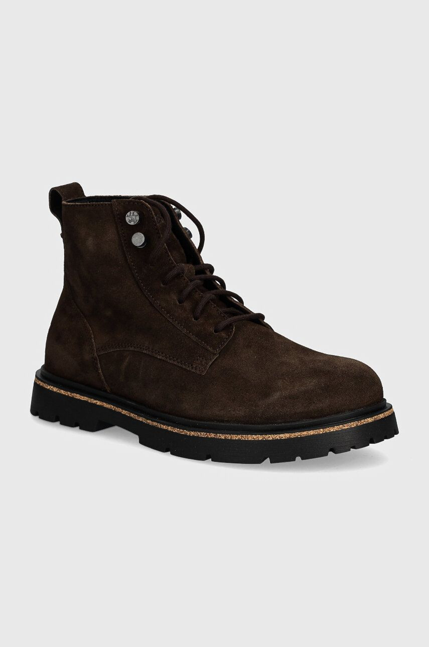 Semišové topánky Birkenstock Highwood Lace Mid pánske, hnedá farba, 1028931