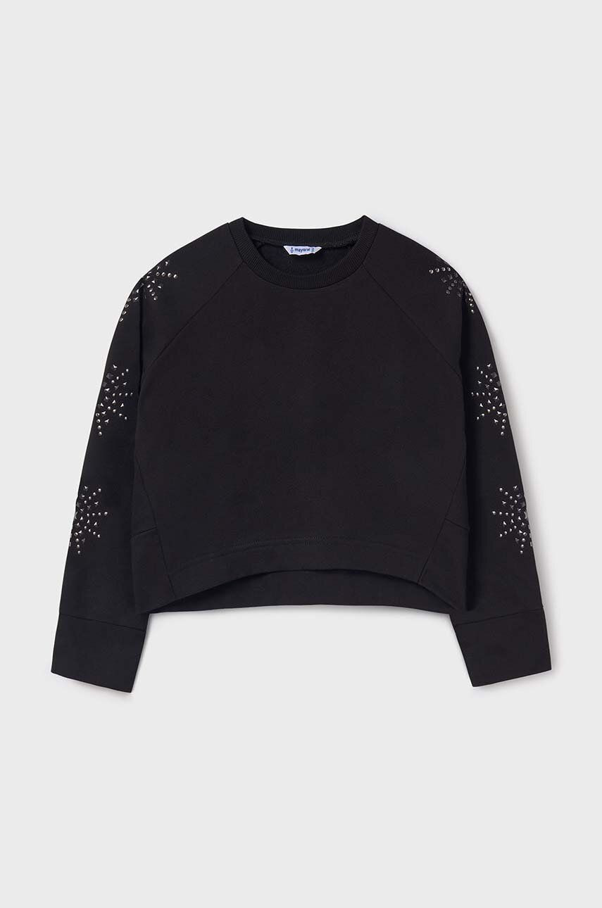 Detská mikina Mayoral čierna farba, s nášivkou, 7471
