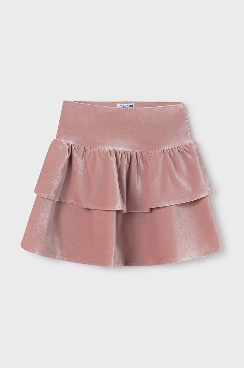 Dievčenská sukňa Mayoral ružová farba, mini, áčkový strih, 7970