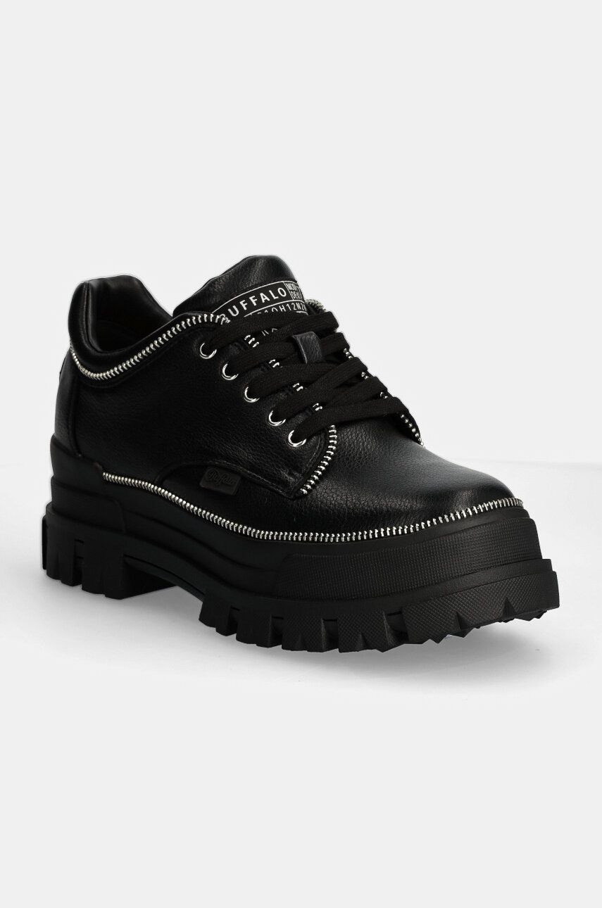 Poltopánky Buffalo Aspha Cls Zip dámske, čierna farba, na plochom podpätku, 1622476-BLK