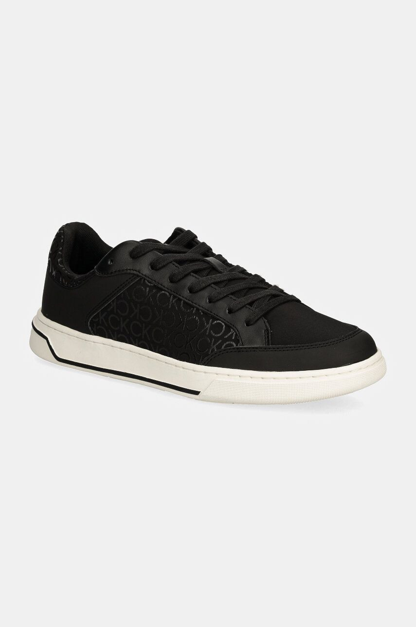 Kožené tenisky Calvin Klein LOW TOP LACE UP REPR MONO čierna farba, HM0HM01594