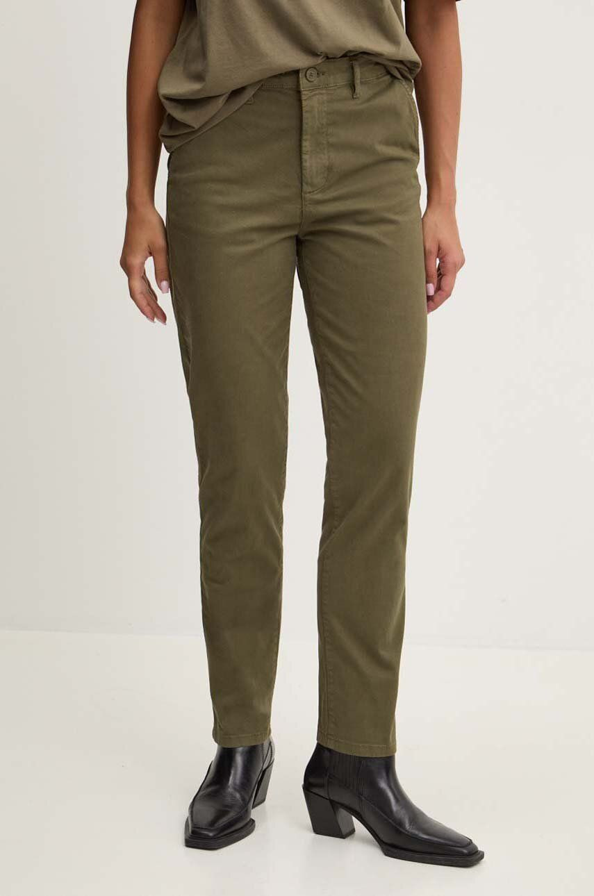 Nohavice Guess Jeans dámske, zelená farba, priliehavé, vysoký pás, W4YB34 WGB51