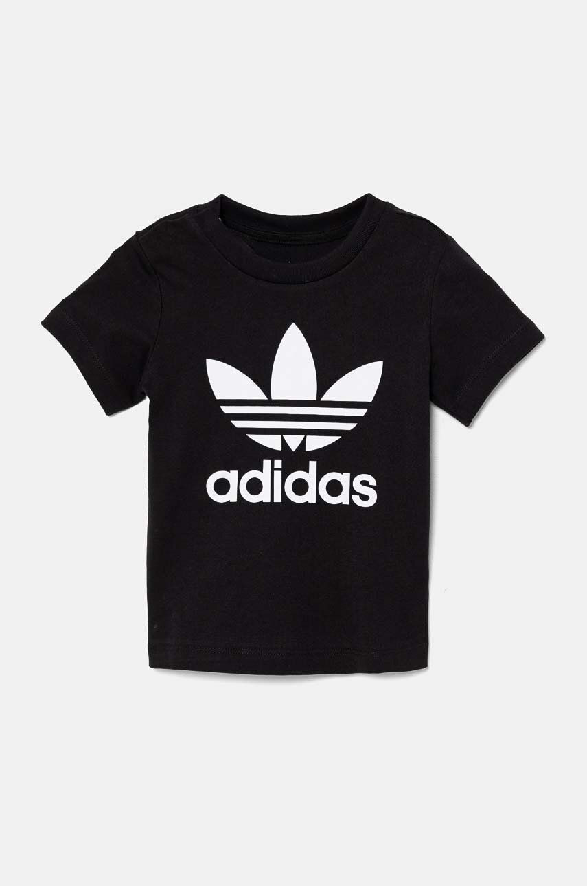 Detské bavlnené tričko adidas Originals TREFOIL TEE čierna farba, s potlačou, IX5113