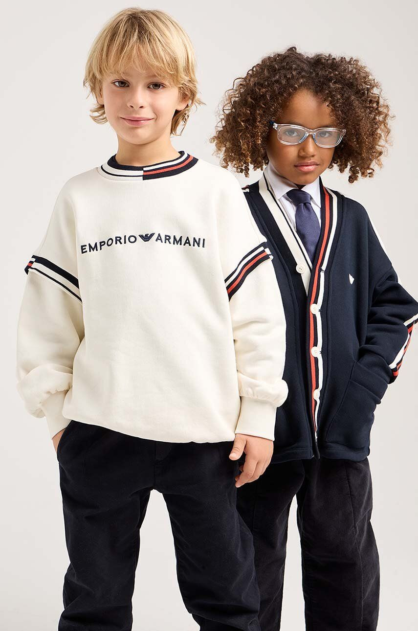 Detská bavlnená mikina Emporio Armani béžová farba, s nášivkou, 6D4BJL 1JWPZ