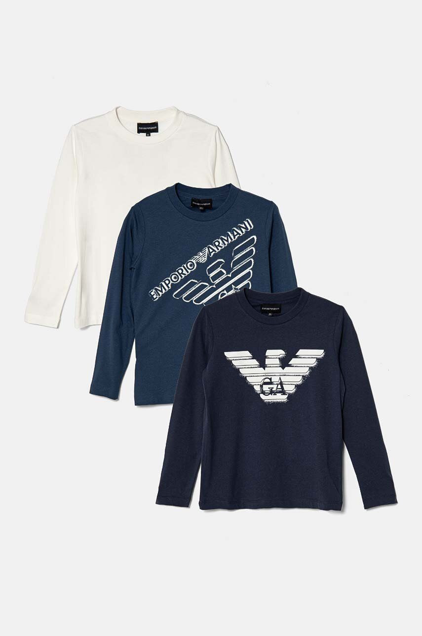 Detská bavlnená košeľa s dlhým rukávom Emporio Armani tmavomodrá farba, s potlačou, 6D4DJ4 4J54Z