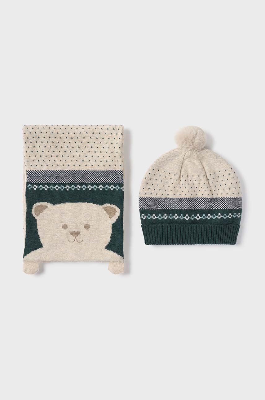 Detská čiapka a šál z vlnenej zmesi Mayoral zelená farba, 10767