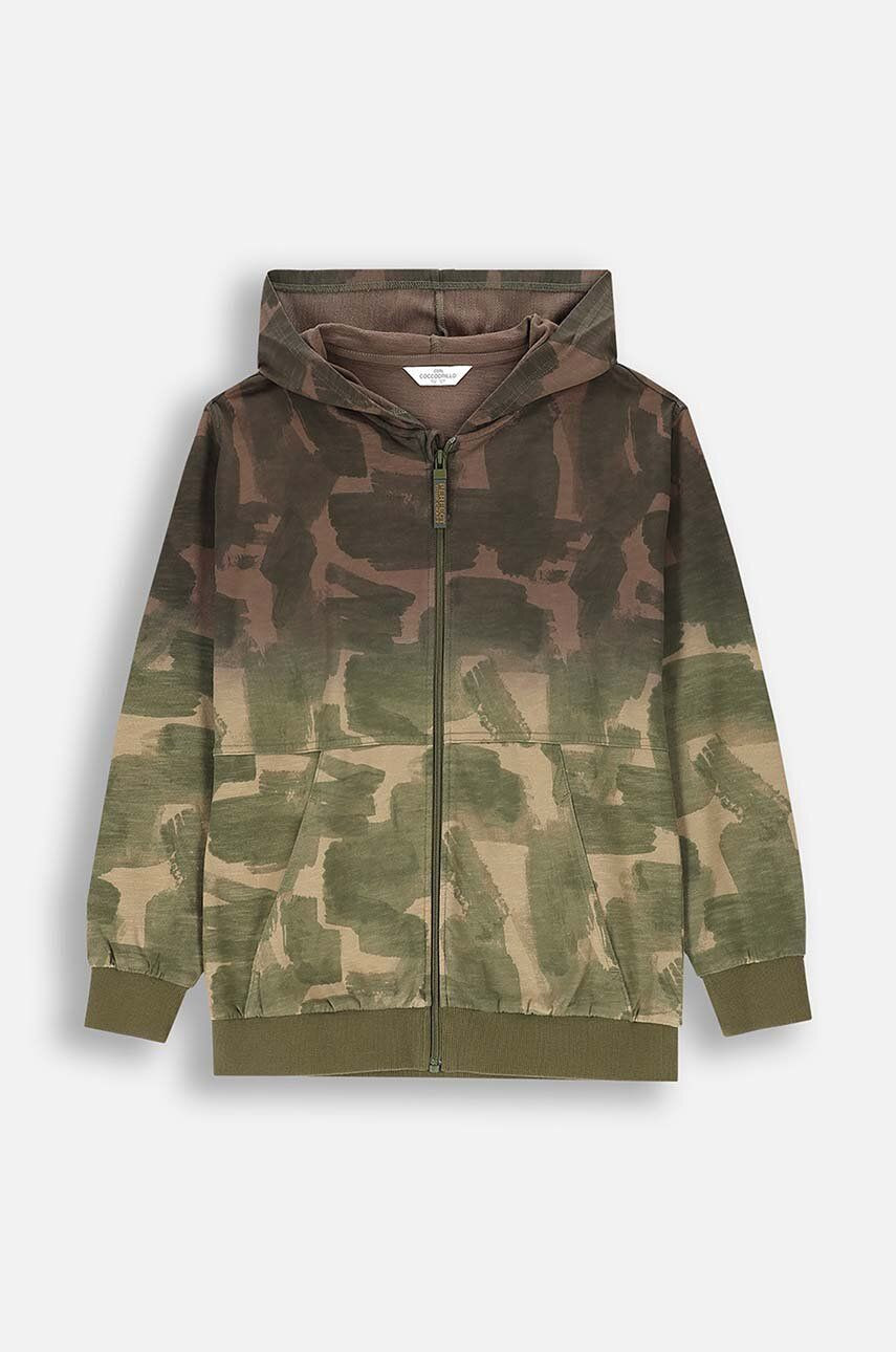 Detská bavlnená mikina Coccodrillo zelená farba, s kapucňou, vzorovaná, EVERYDAY BOY