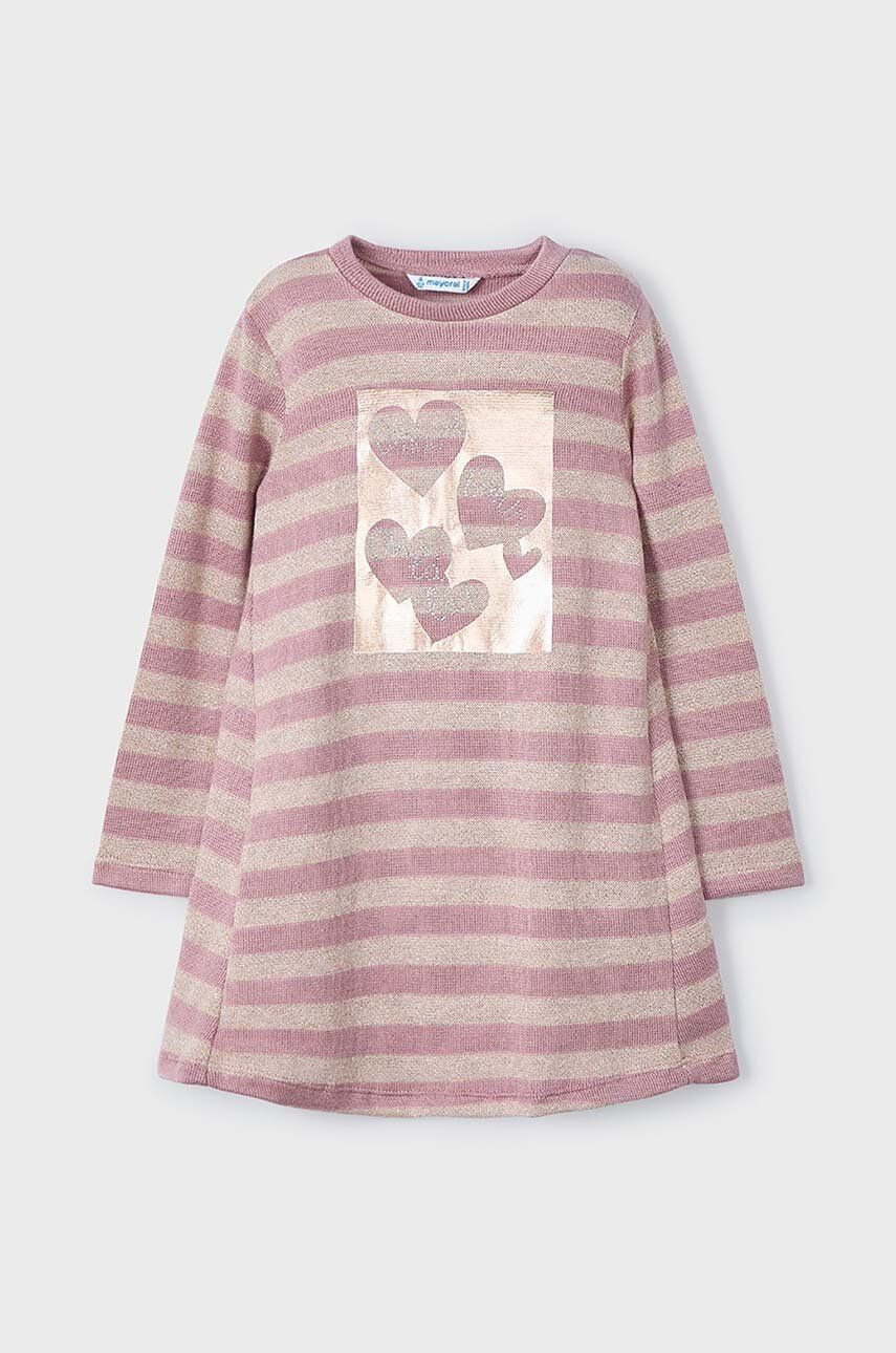 Dievčenské šaty Mayoral ružová farba, mini, áčkový strih, 4929