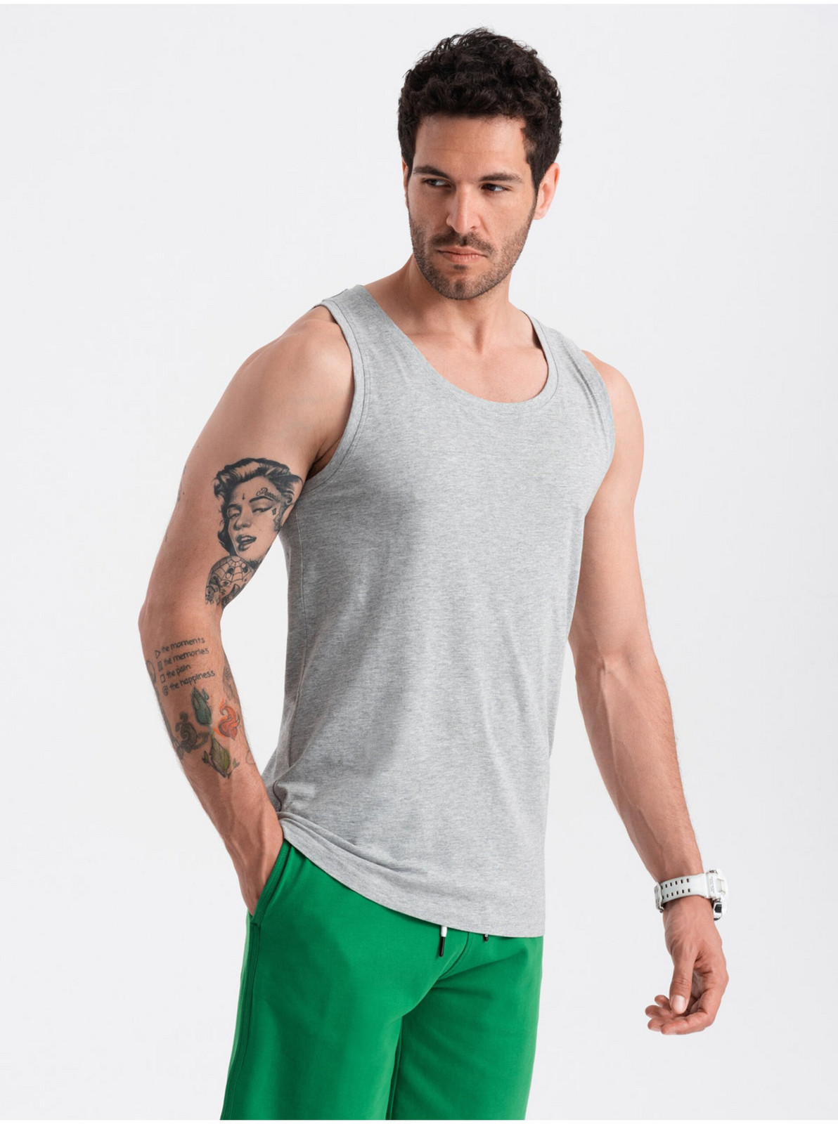 Šedé pánske bavlnené basic tielko Ombre Clothing