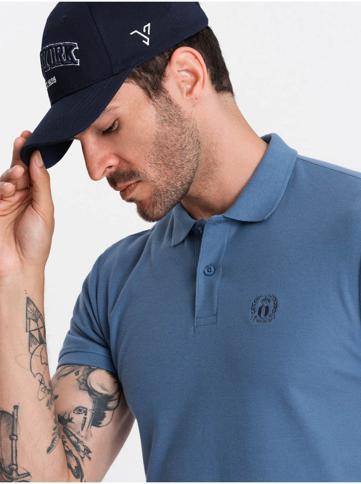 Modré pánske basic polo tričko Ombre Clothing