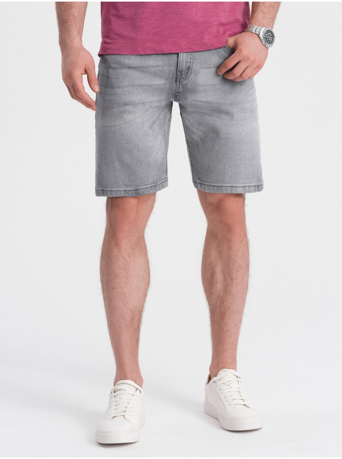 Šedé pánske džínsové kraťasy Ombre Clothing