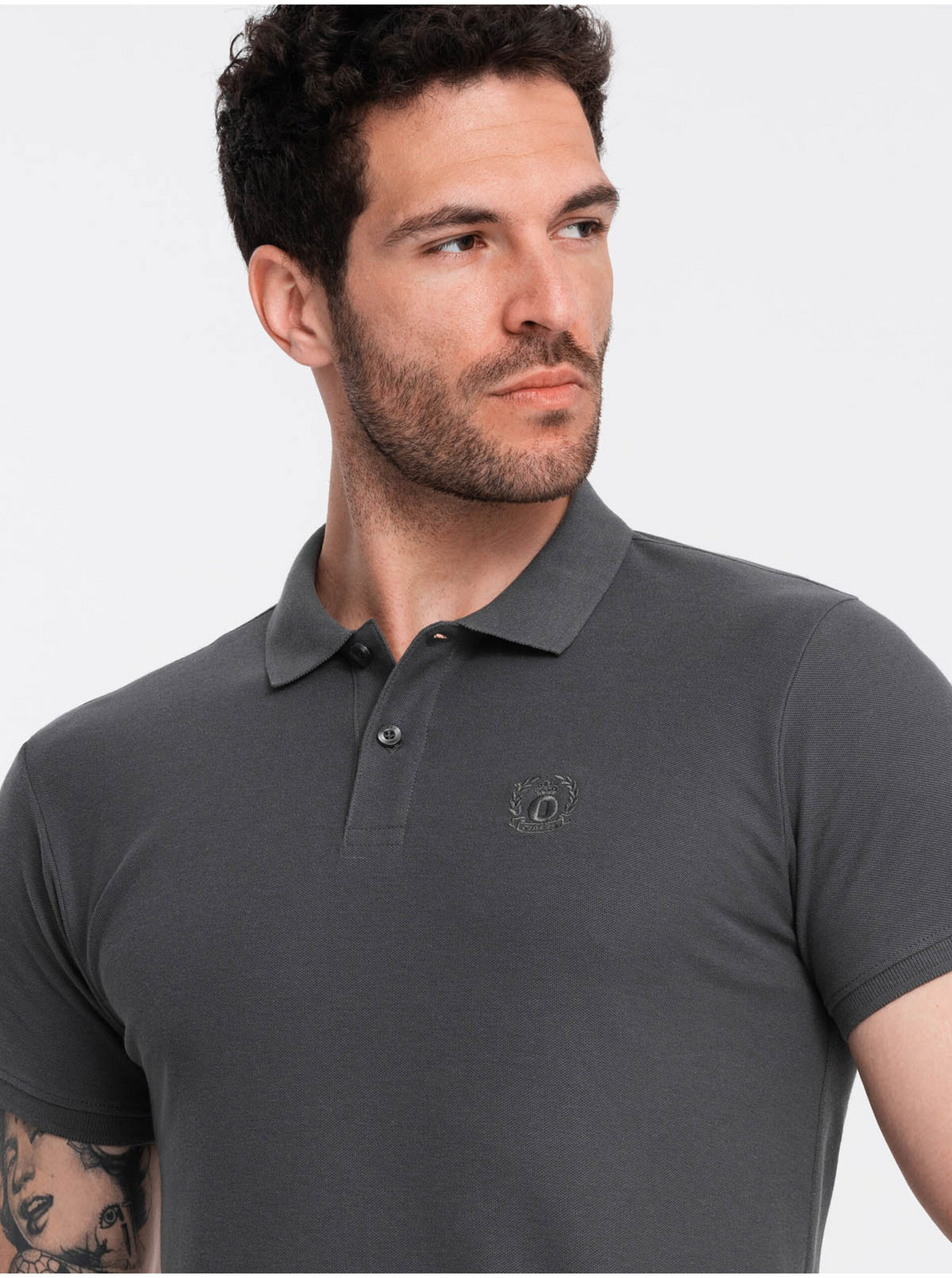 Šedé pánske basic polo tričko Ombre Clothing