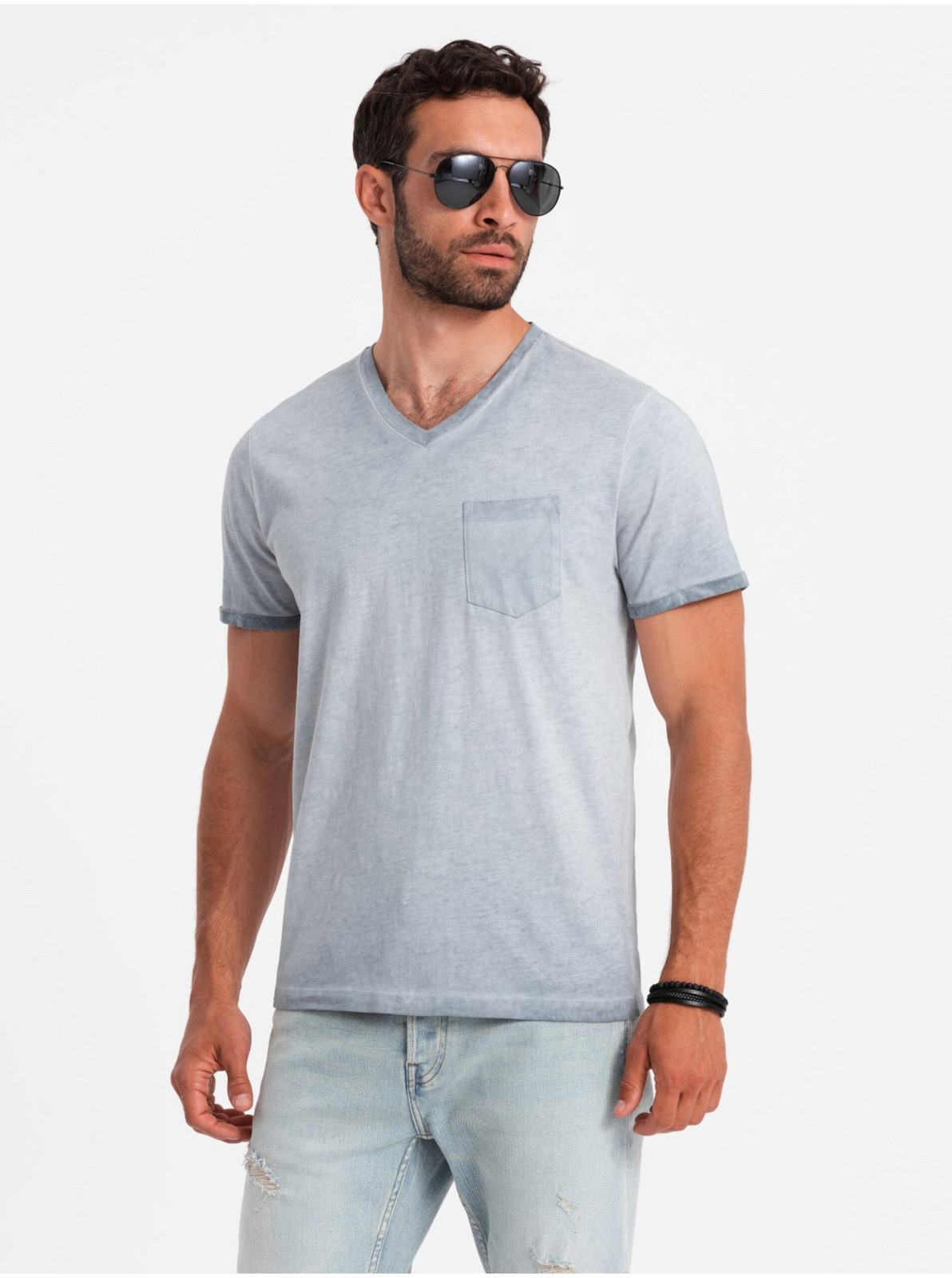 Šedé pánske melírované tričko Ombre Clothing