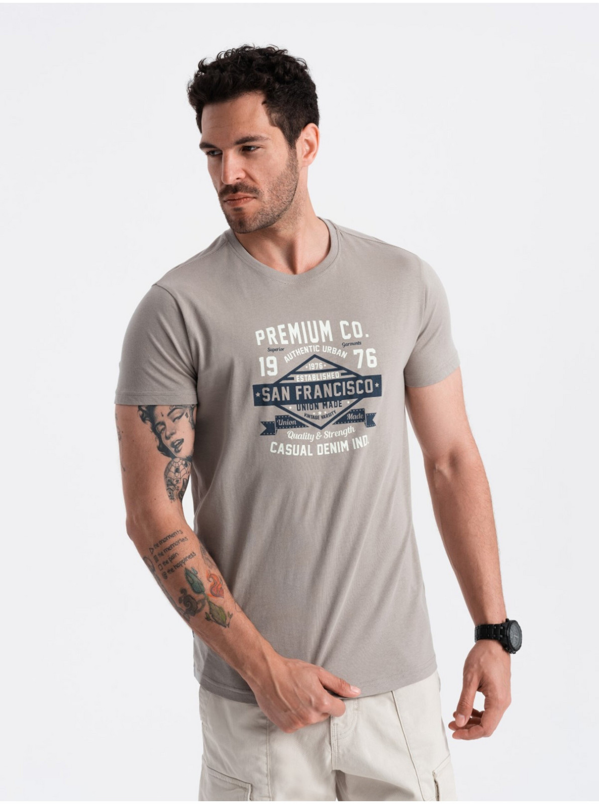Šedé pánske tričko s potlačou San Francisco Ombre Clothing