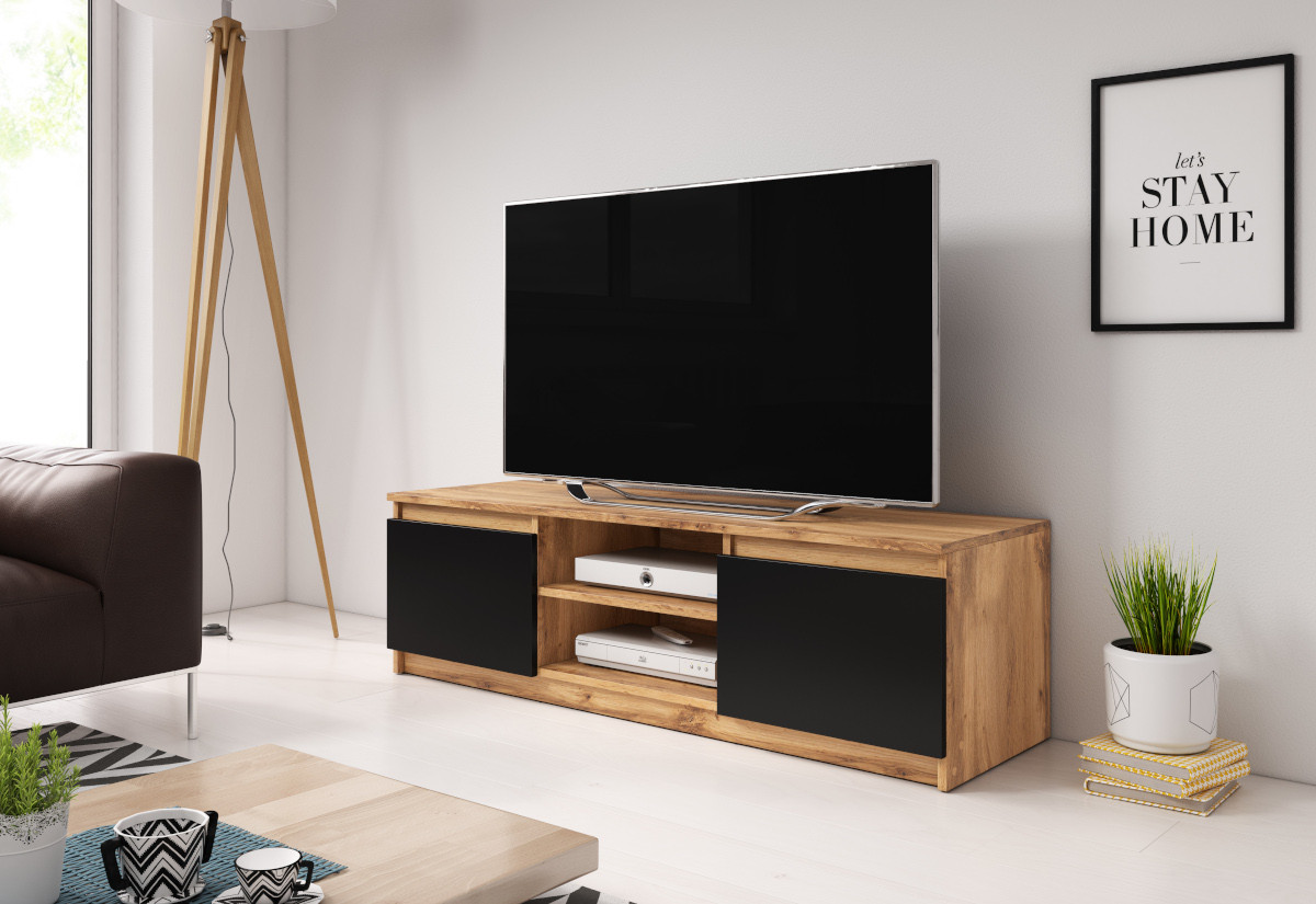 Expedo TV stolík BASTE, 120x35,5x38, dub wotan/čierny grafit