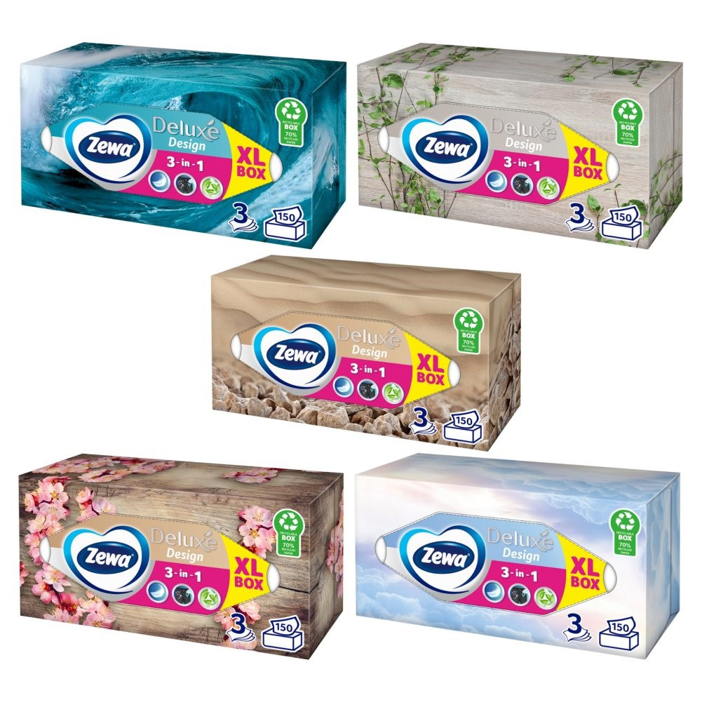 Zewa Deluxe Design Box papierové vreckovky 3vrstvové 150ks