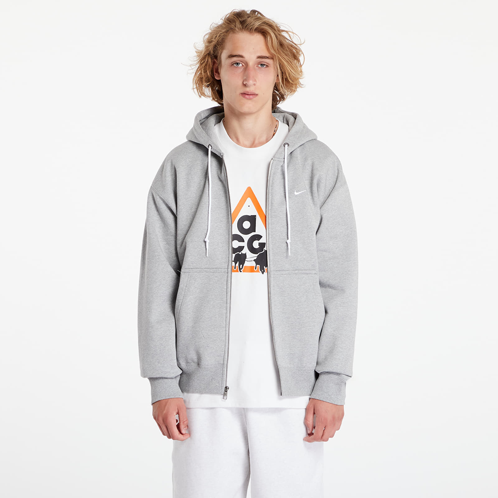 Mikina Nike Solo Swoosh Men's Full-Zip Hoodie Dark Grey Heather/ White S