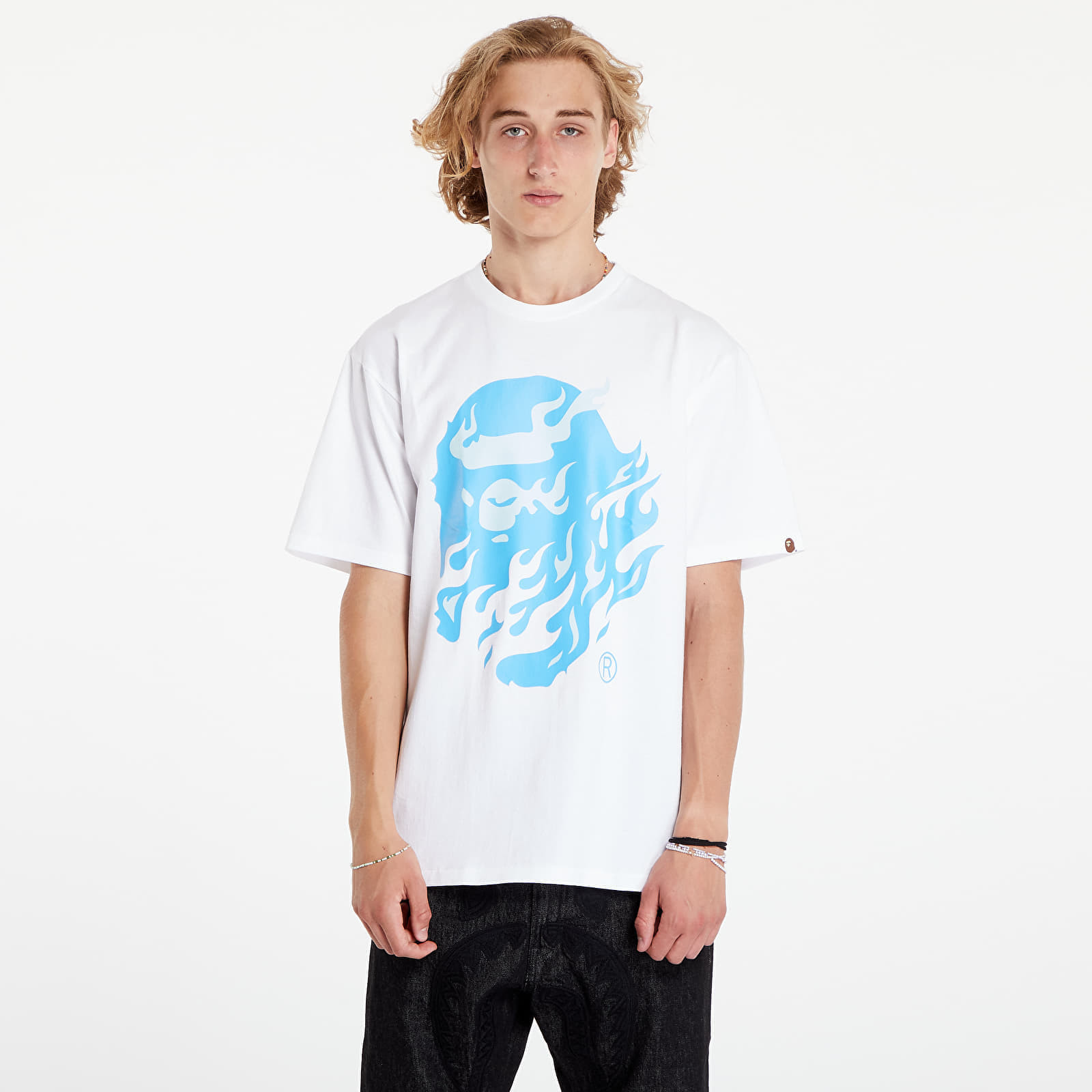 Tričko A BATHING APE Flame Ape Head Tee White/ Blue M