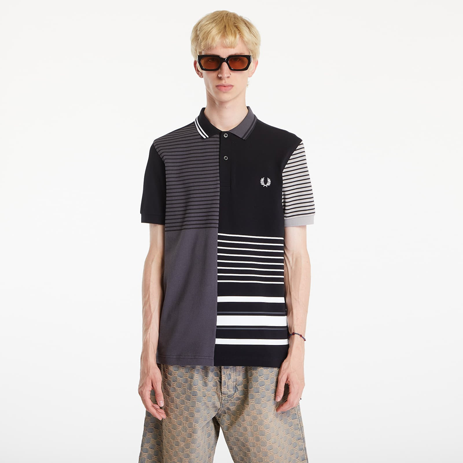 Tričko FRED PERRY Beams Striped Panel Fp Polo T-Shirt Black M