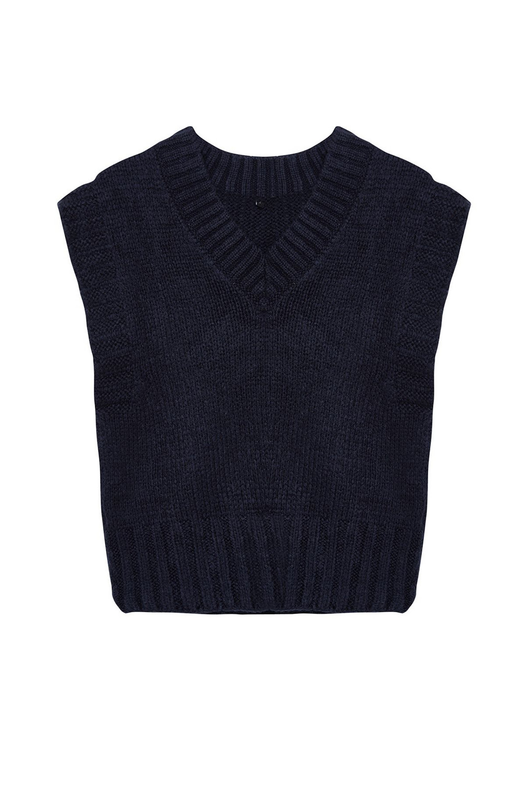Trendyol Navy Blue Crop Soft Textured Color Blocked Knitwear Sweater
