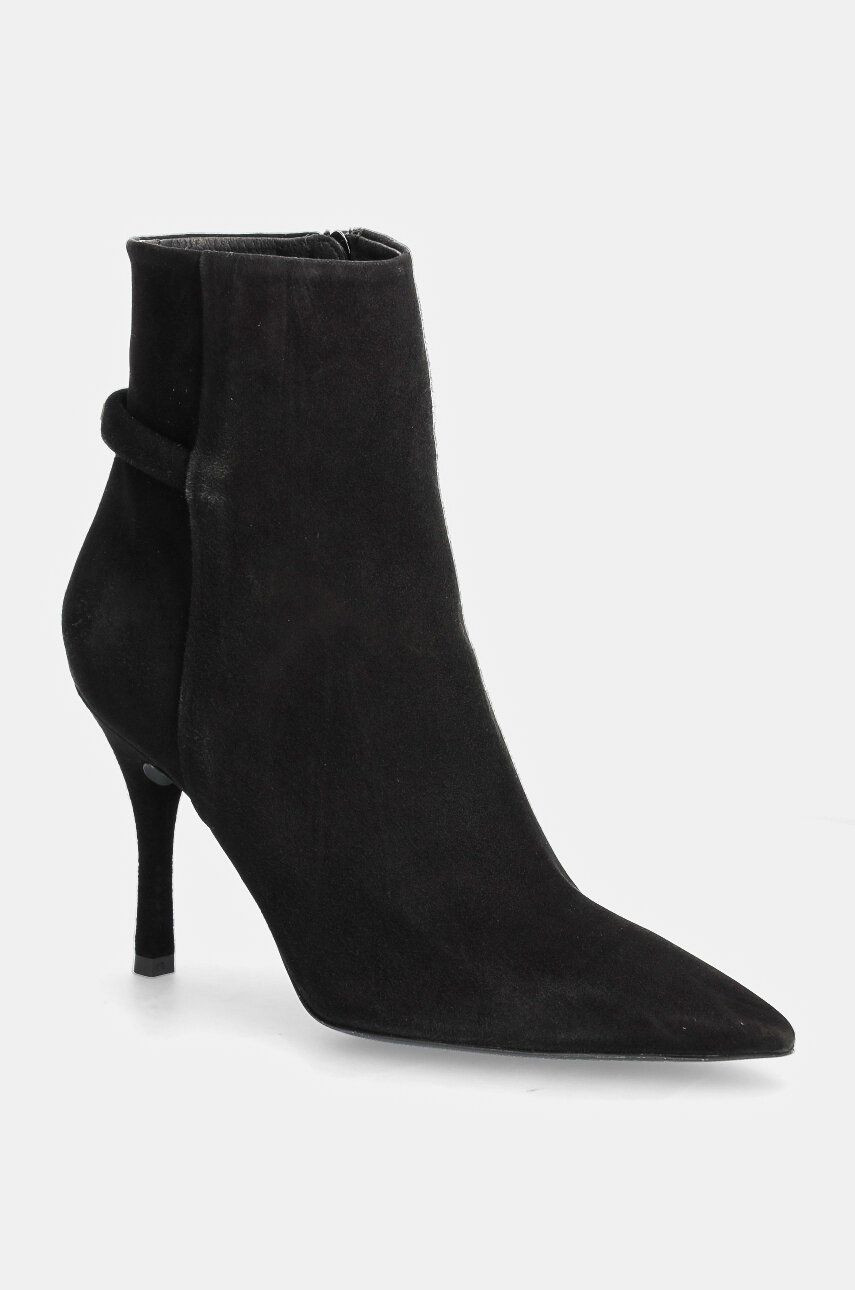 Semišové topánky Furla Core Ankle Boot dámske, čierna farba, na vysokom podpätku, YG61FCD C10000 O6000