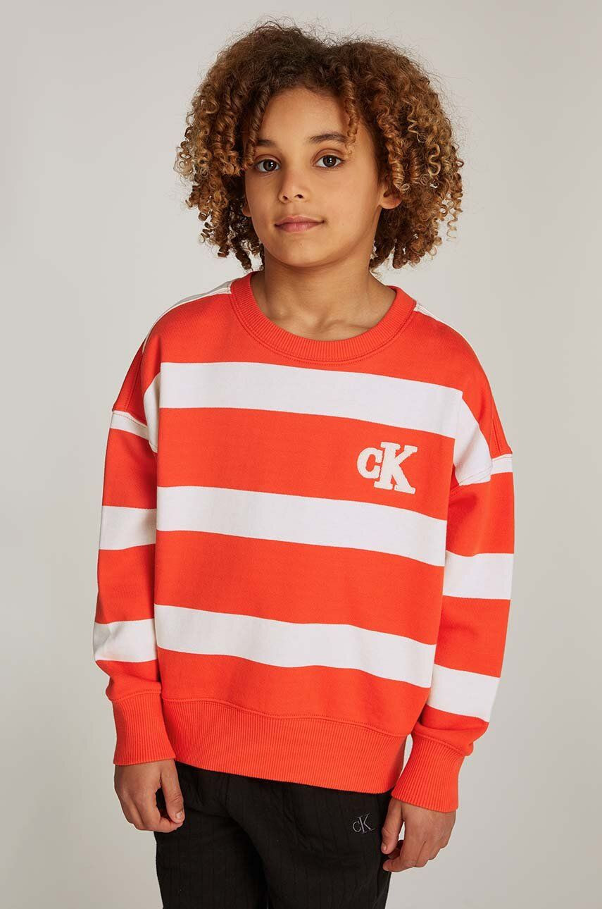 Detská bavlnená mikina Calvin Klein Jeans červená farba, vzorovaná, IB0IB02206