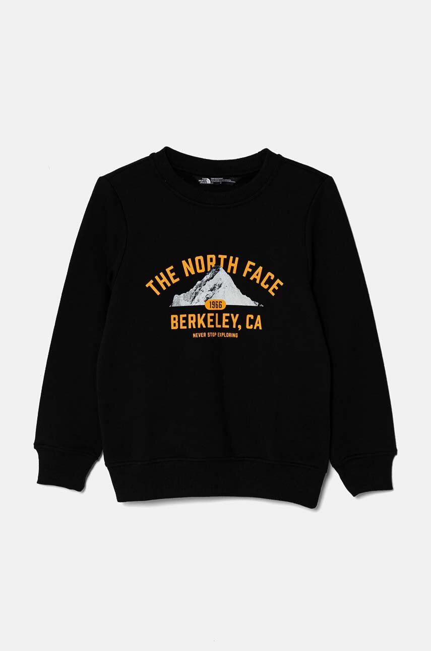Detská bavlnená mikina The North Face VARSITGRAPHIC RELAXED CREW čierna farba, s potlačou, NF0A89H8JK31