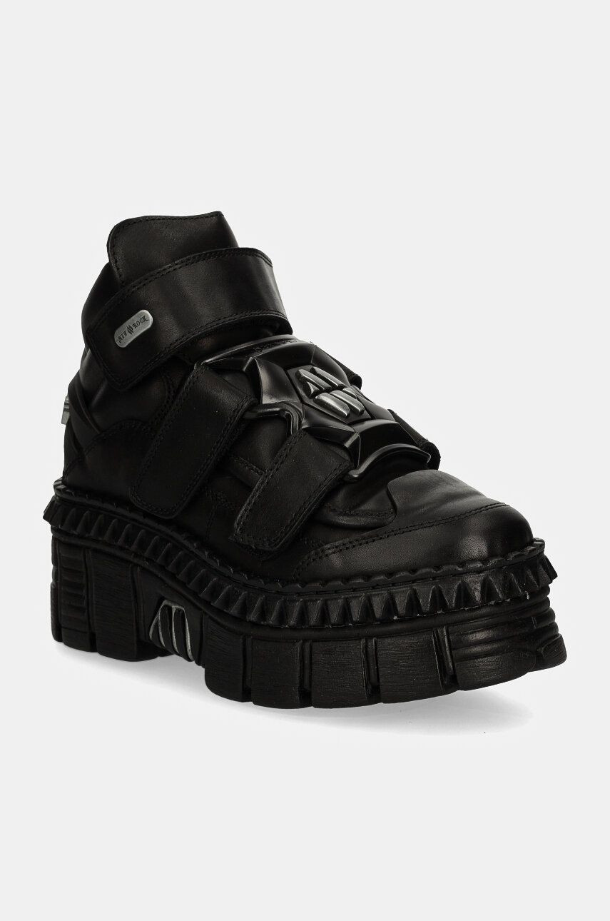 Kožené tenisky New Rock CRUST NEGRO NEGRO + TOWER CASCO NEGRO čierna farba, M-WALL285-S3