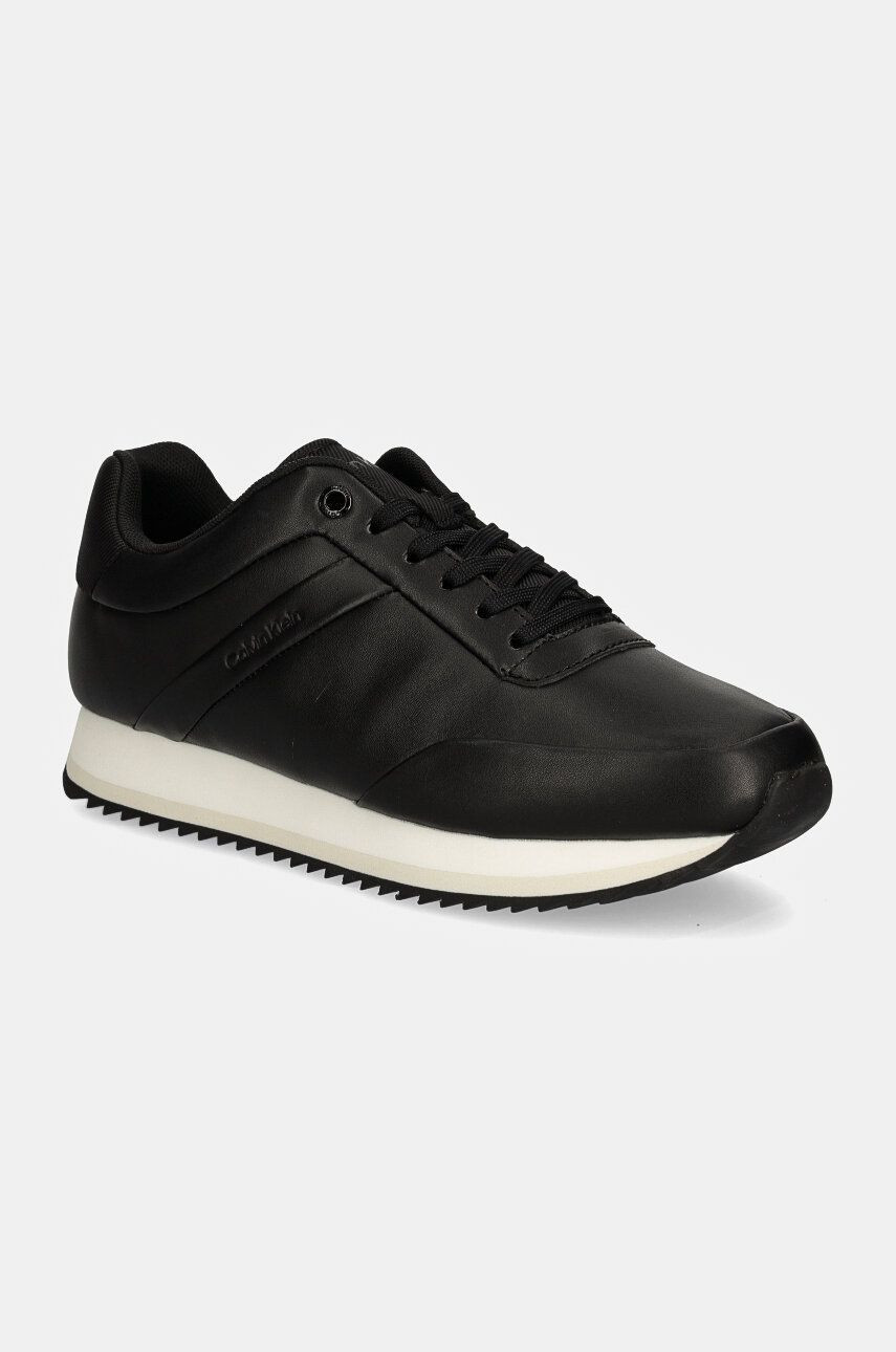 Kožené tenisky Calvin Klein RUNNER LACE UP LTH čierna farba, HW0HW02216